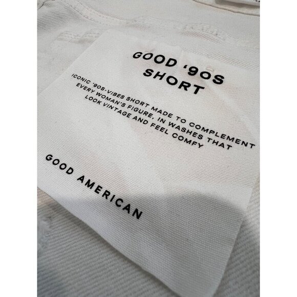 New Good American Size 10/30 Good '90s Ripped Raw Hem Denim Shorts White - Picture 10 of 14